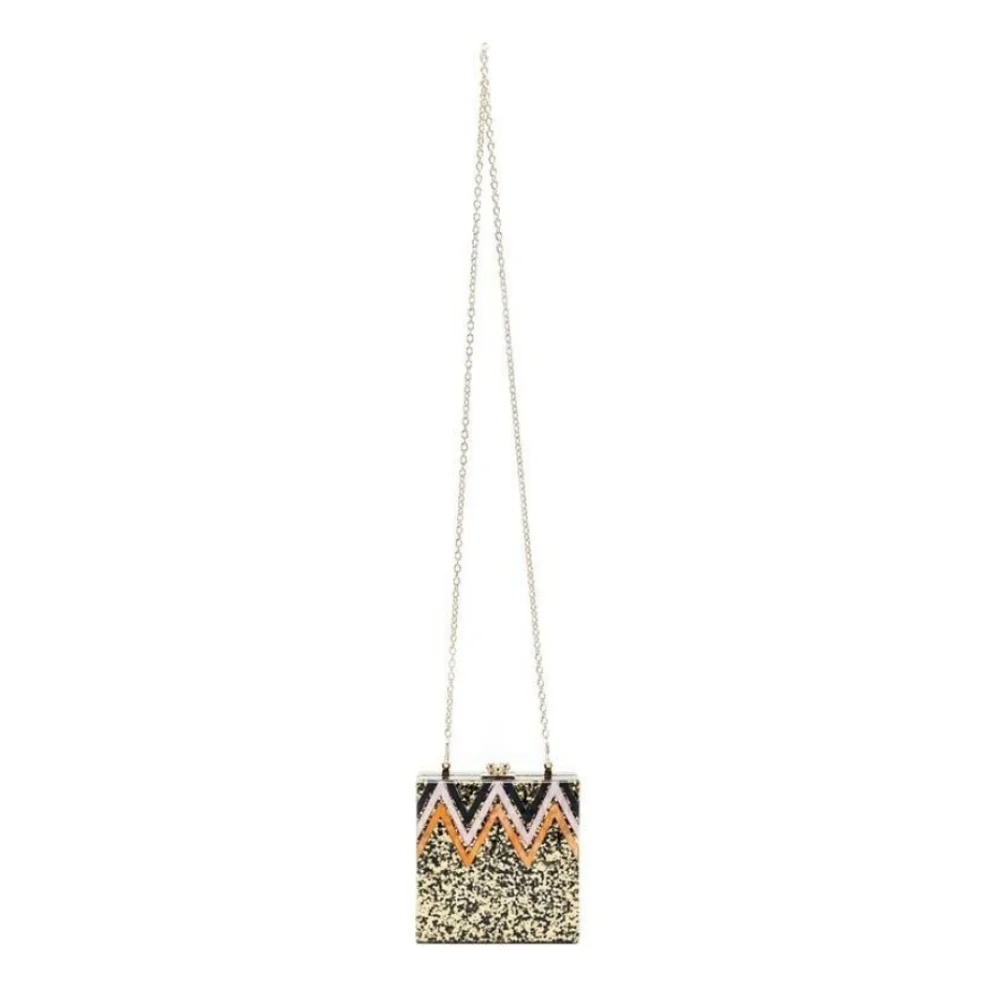 LIKE DREAMS Alexa Confetti Glitter Acrylic Purse Clutch Gold Black Crossbody New